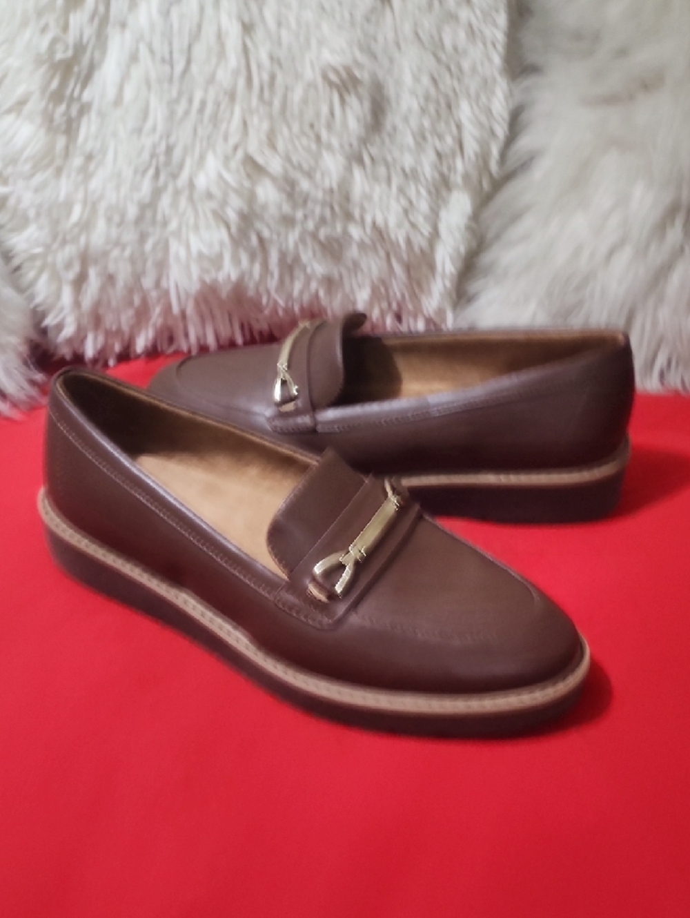 Naturalizer Elin Loafer Brown Leather Loafers with Gold Accent
